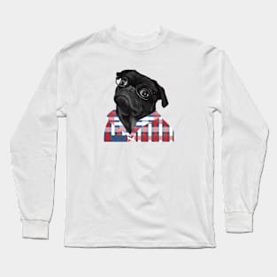 Cute Black Pug With Glasses Long Sleeve T-Shirt